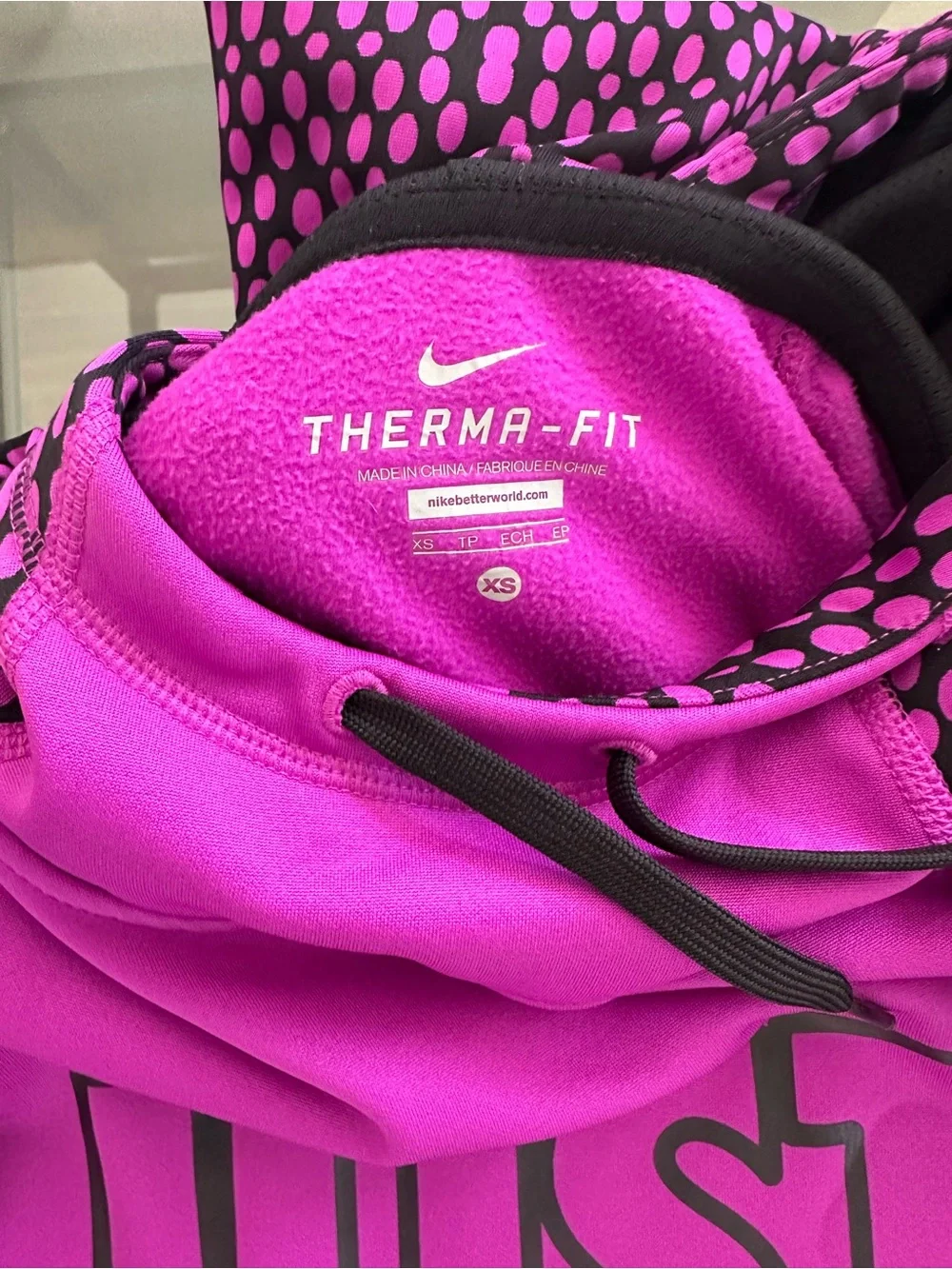 Nike Therma-FIT Just Do It Pink Black Hooded Pullover XS